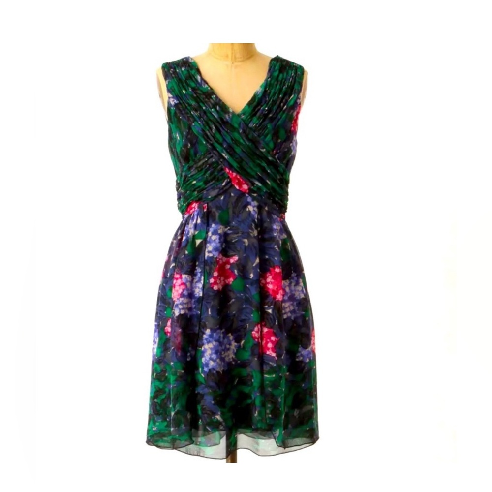 Anna Sui x Anthropologie‎ Blurred Hydrangea Silk Dress - Multi Color Size 0